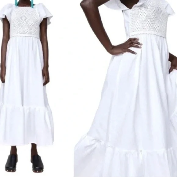 Zara White Crocheted Open Back Maxi Dress - Picture 1 of 8